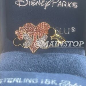 Disney Parks x Crislu Sweetheart Nite Minnie & Mickey Heart Ring Valentines Gold